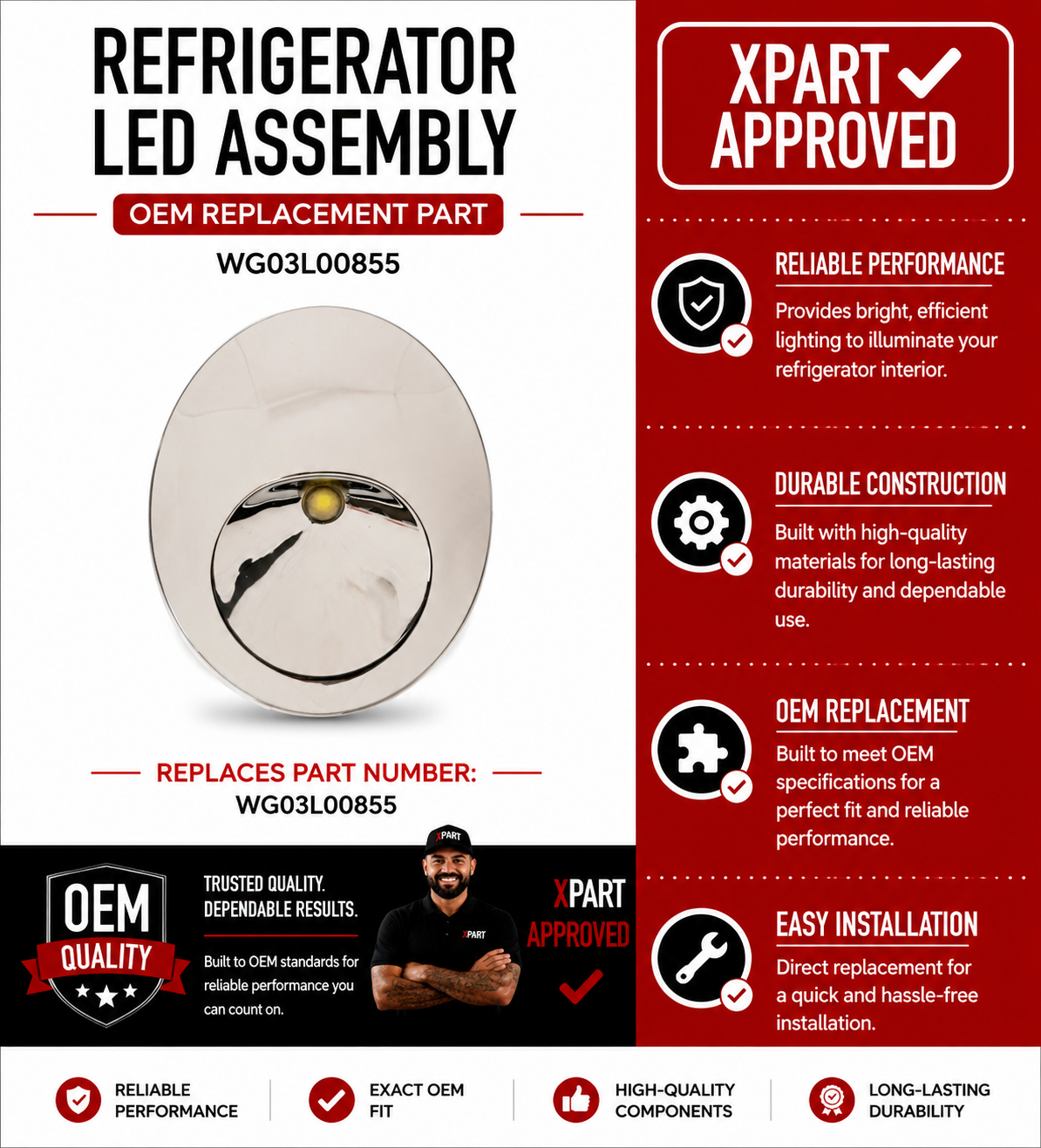 GE Refrigerator LED Assembly WG03L00855 — Restore Interior Lighting