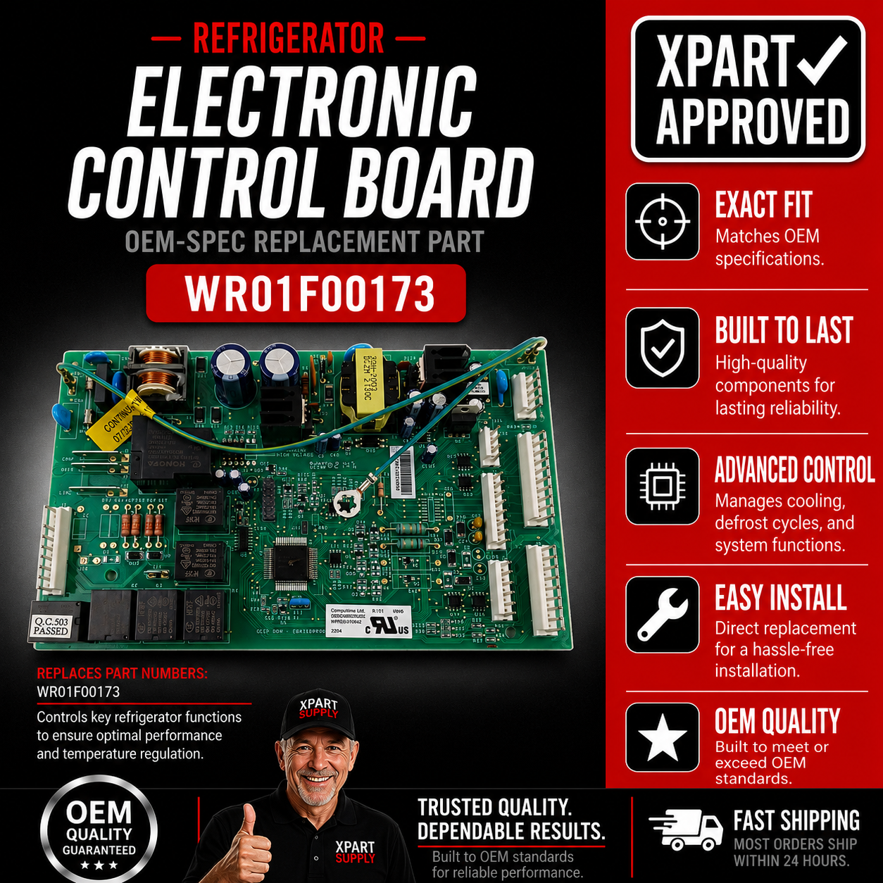 GE Refrigerator Main Control Board WR01F00173, Replaces WR01F00171, WR01F00083, WR55X10942