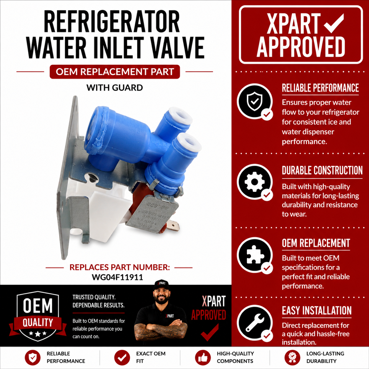 GE Refrigerator Water Inlet Valve WG04F11911 – OEM & Premium XPart Options Available