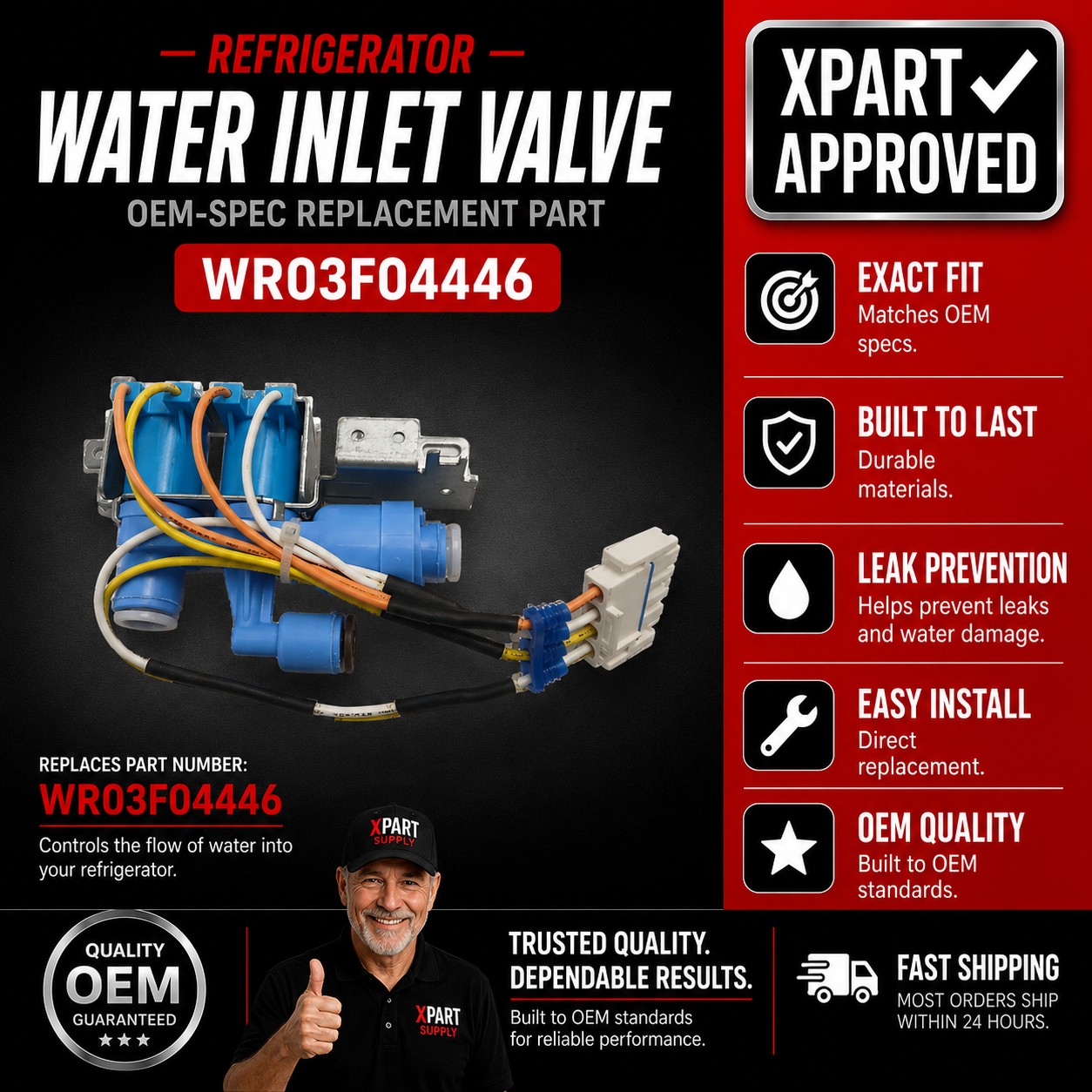 GE Refrigerator Water Inlet Valve WR03F04446, Fixes No Water or Ice Maker Fill