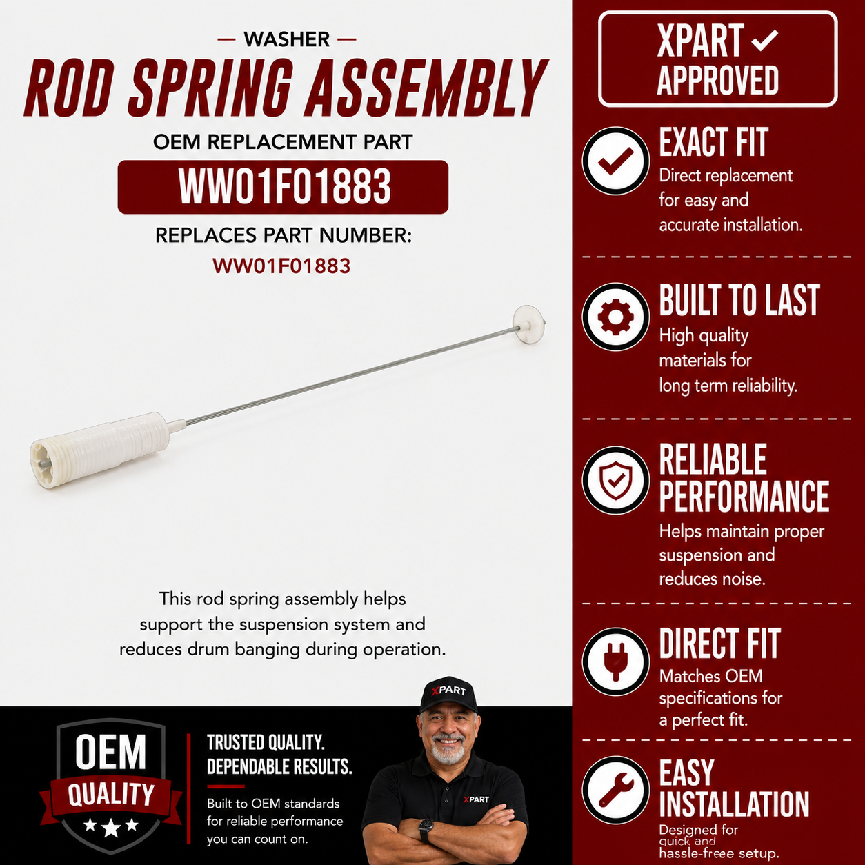 GE Front Rod & Spring Assembly WW01F01883 — Stop Washer Banging & Restore Drum Balance