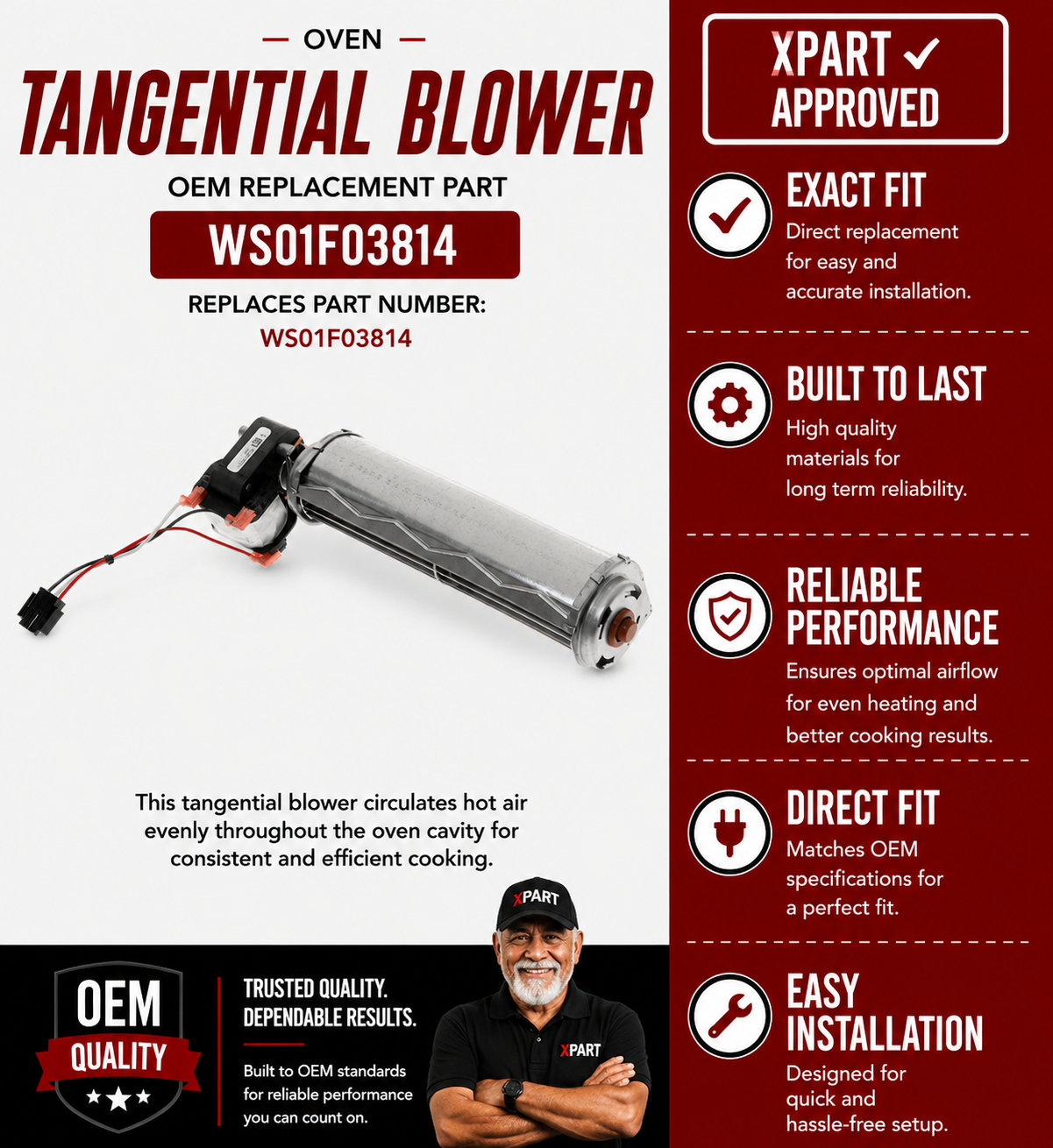 GE Tangential Blower WS01F03814 — Fixes Oven Not Heating / Poor Convection