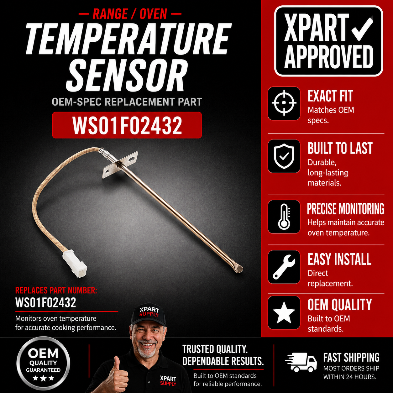 GE Range Oven Temperature Sensor WS01F02432 — U.S. Cross-Reference WB20K10027