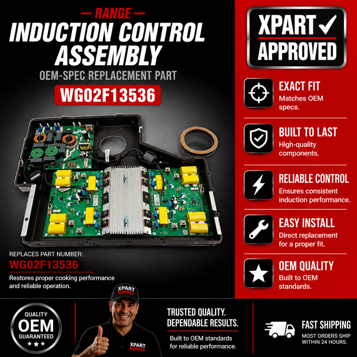 GE WG02F13536 Induction Control Assembly — Fixes Cooktop Not Heating or Error Codes