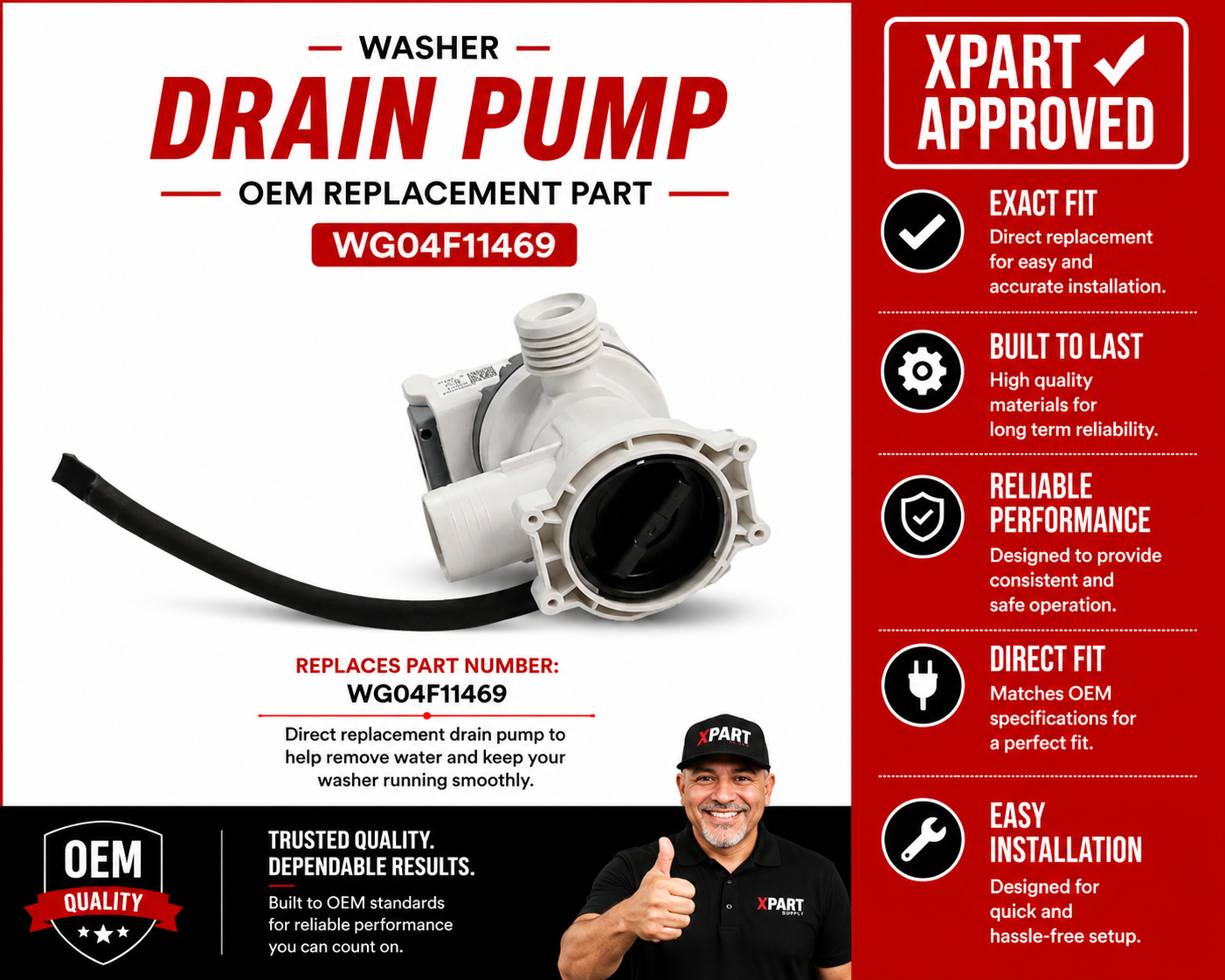 GE WG04F11469 Washer Drain Pump — Fix Washer Not Draining