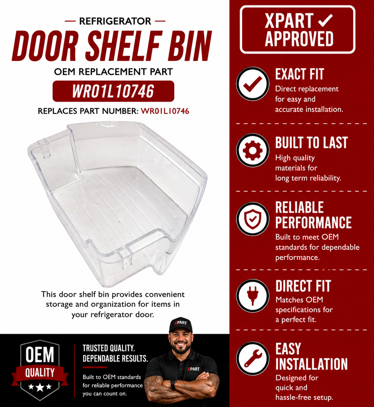 GE WR01L10746 Refrigerator Door Shelf Bin — OEM Replacement for GNE21, PNE21, NNE21 Series