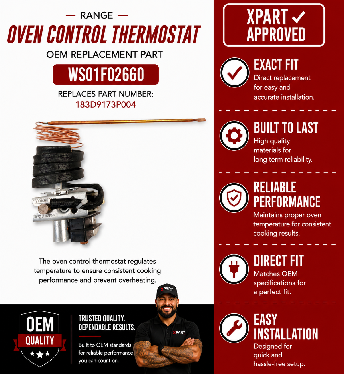 GE WS01F02660 Oven Control Thermostat — Fixes Oven Not Heating to Correct Temperature