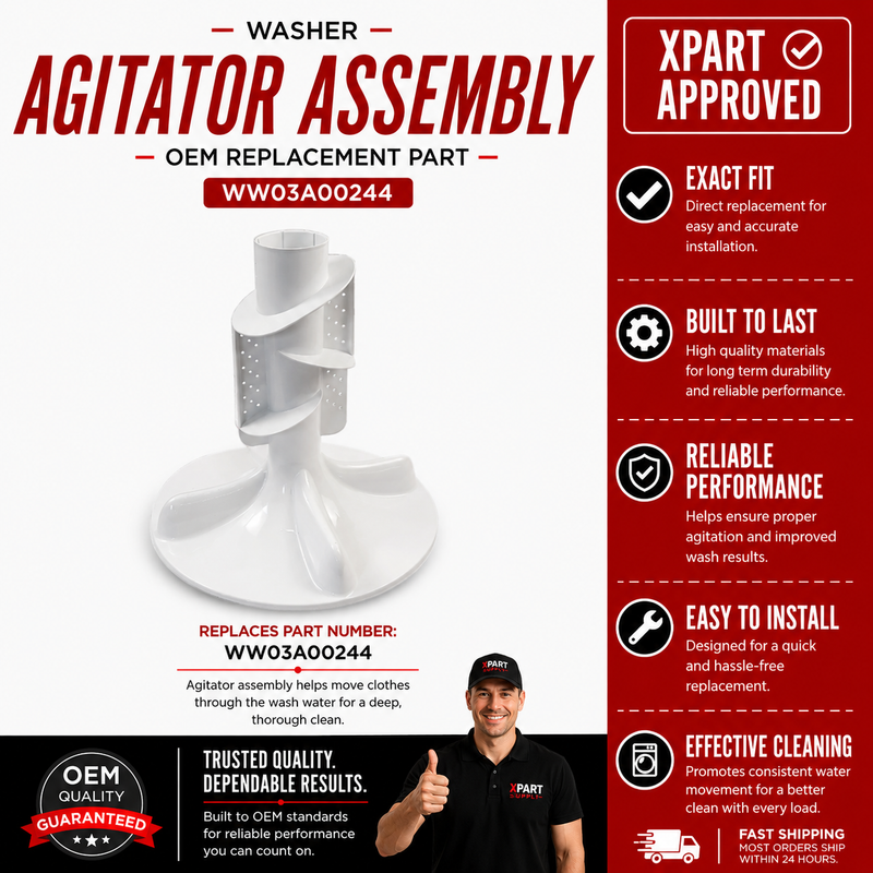 GE Washer Agitator Assembly WW03A00244 – Fixes Agitator Not Moving, Grinding & Clothes Not Cleaning (Replaces 233D2740G001)