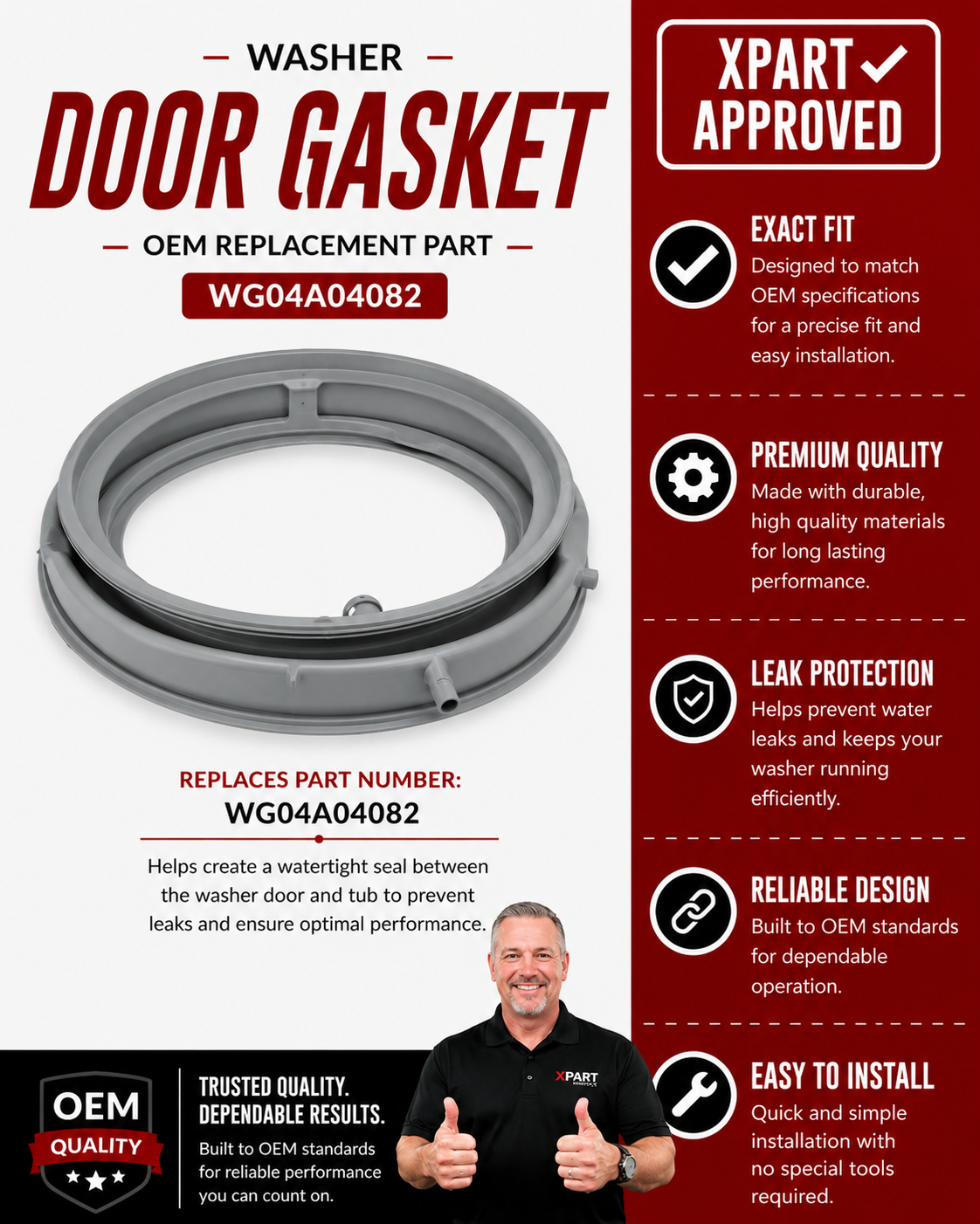 GE Washer Door Gasket WG04A04082 — Stop Leaks & Mold Fast