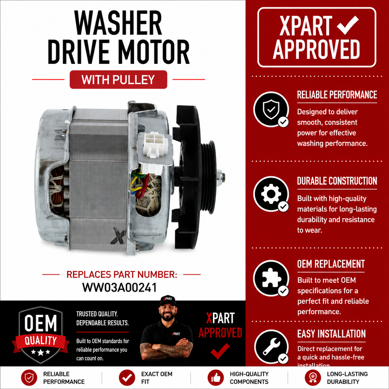 GE Washer Drive Motor with Pulley WW03A00241 — Fix No Agitation or Spin