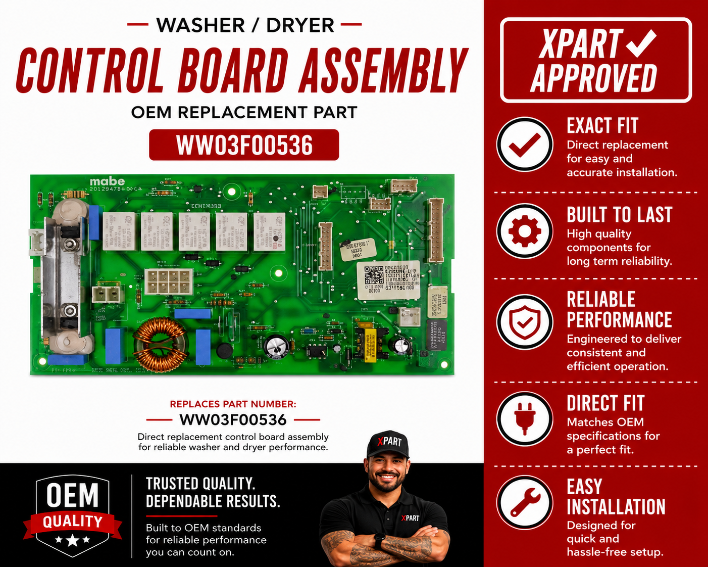 GE Washer & Dryer Control Board Assembly WW03F00536 — Fix Unitized Laundry Centre Not Starting or Cycle Errors