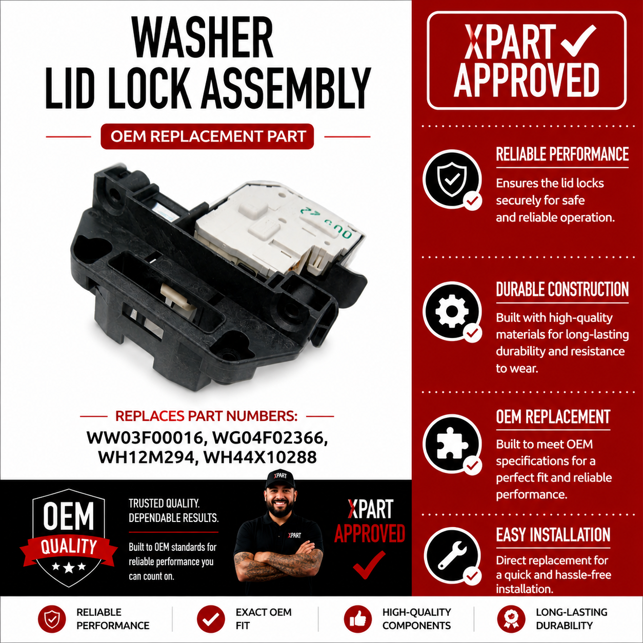 GE Washer Lid Lock Assembly WW03F00016 — Fix Washer Won't Start or Spin