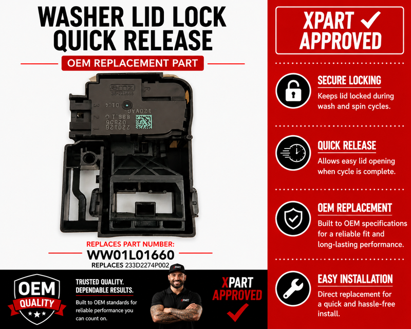 GE Washer Lid Lock Quick Release WW01L01660 (Replaces WH01X27954, 233D2274P002, WW01F01798)