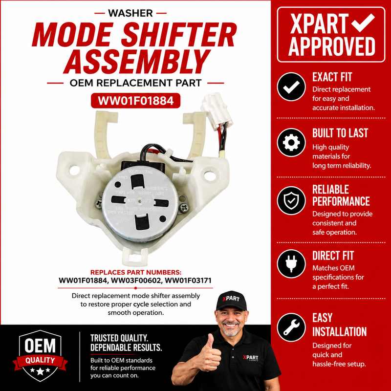 GE Washer Mode Shifter Assembly WW01F01884 — Fixes Washer Stuck in One Mode or Won't Agitate