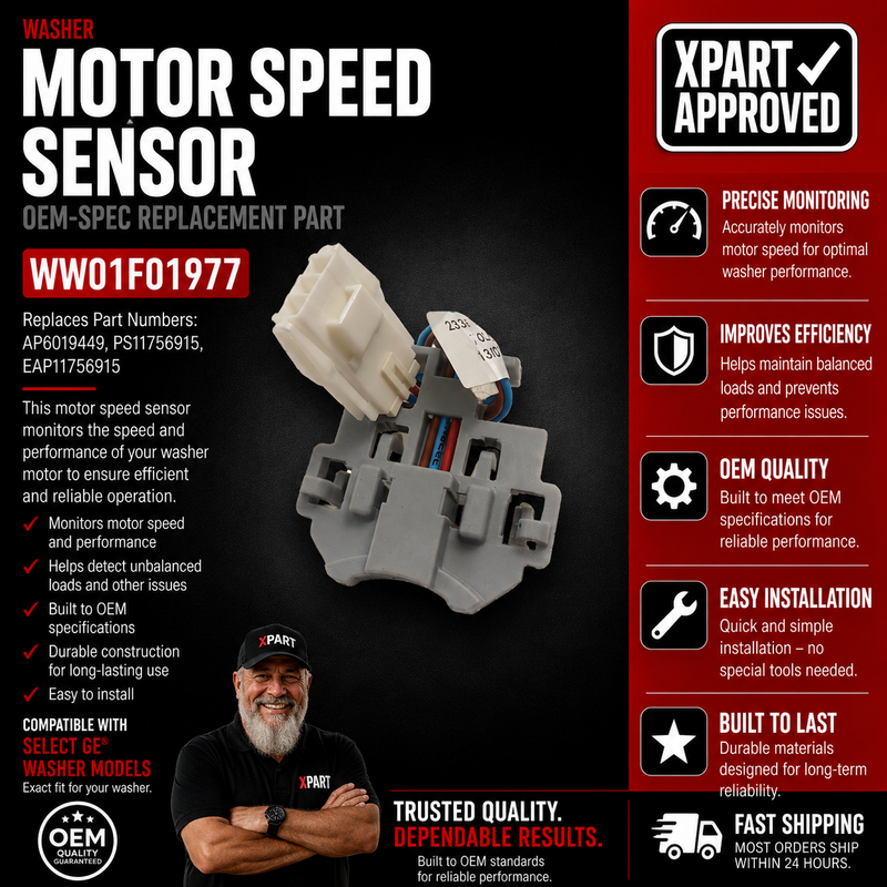 GE Washer Motor Speed Sensor WW01F01977 — Fixes Washer Not Spinning or Stopping Mid-Cycle