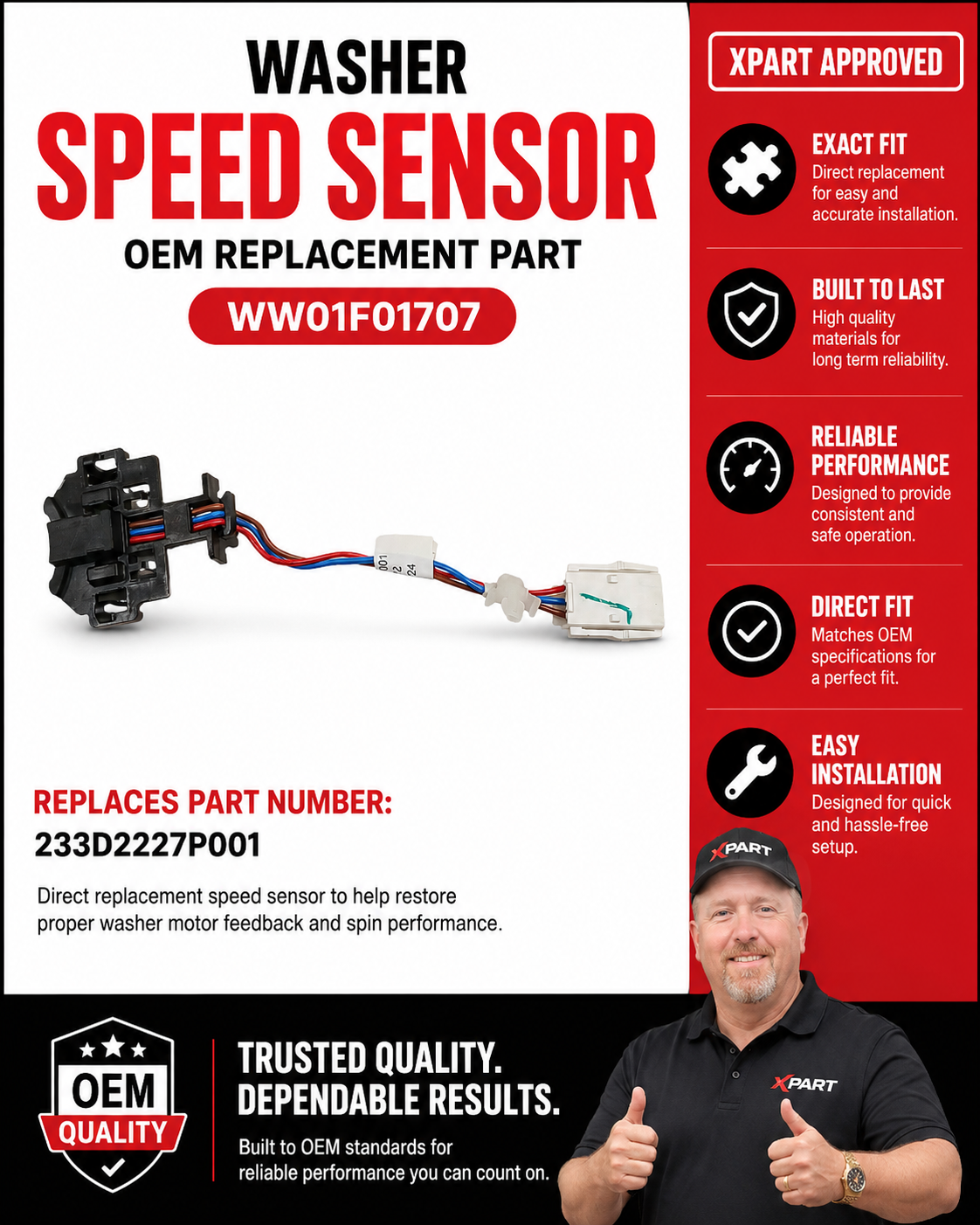 GE Washer Speed Sensor WW01F01707 — Fix Won't Spin, Speed Errors & Erratic Drum