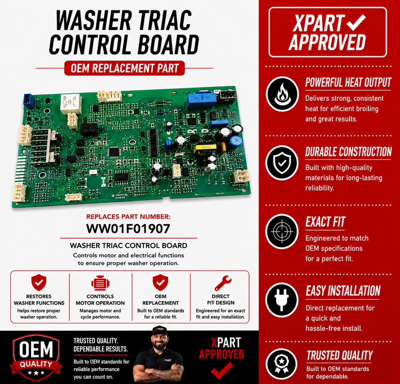 GE Washer Triac Control Board WW01F01907 — Fixes Washer Stopping Mid-Cycle or Won't Start
