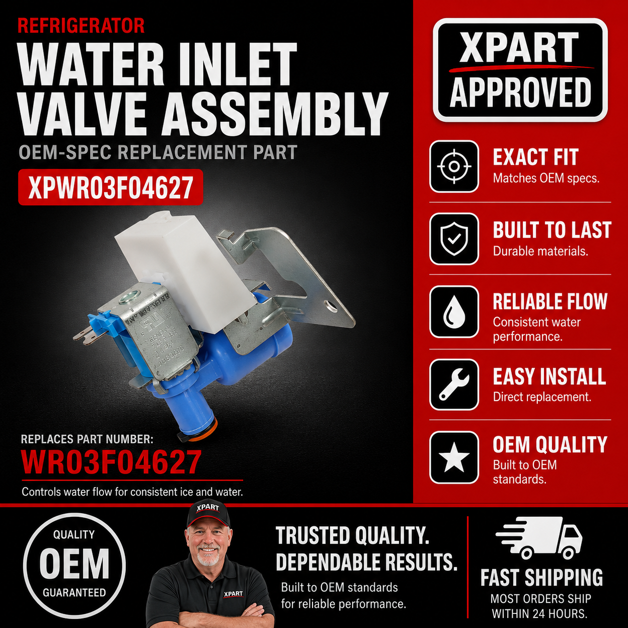 GE Water Inlet Valve & Guard Assembly WR03F04627 — Fix No Water or Slow Dispenser