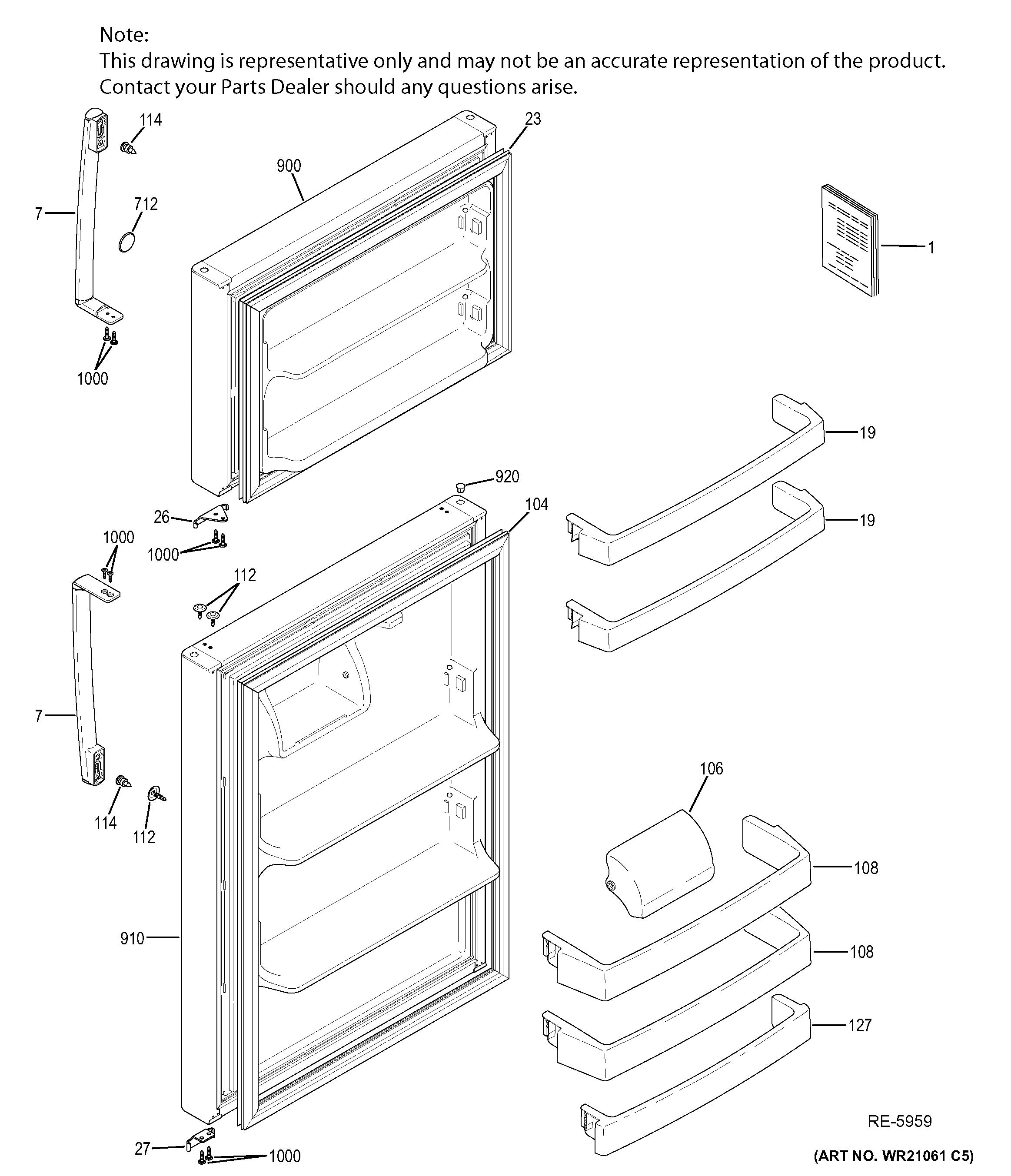 WG03L08747 Refrigerator Fresh Food Door Gasket (replaces 245D1733P005)