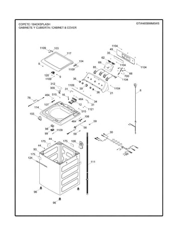 Washer Control Panel Backsplash Assembly