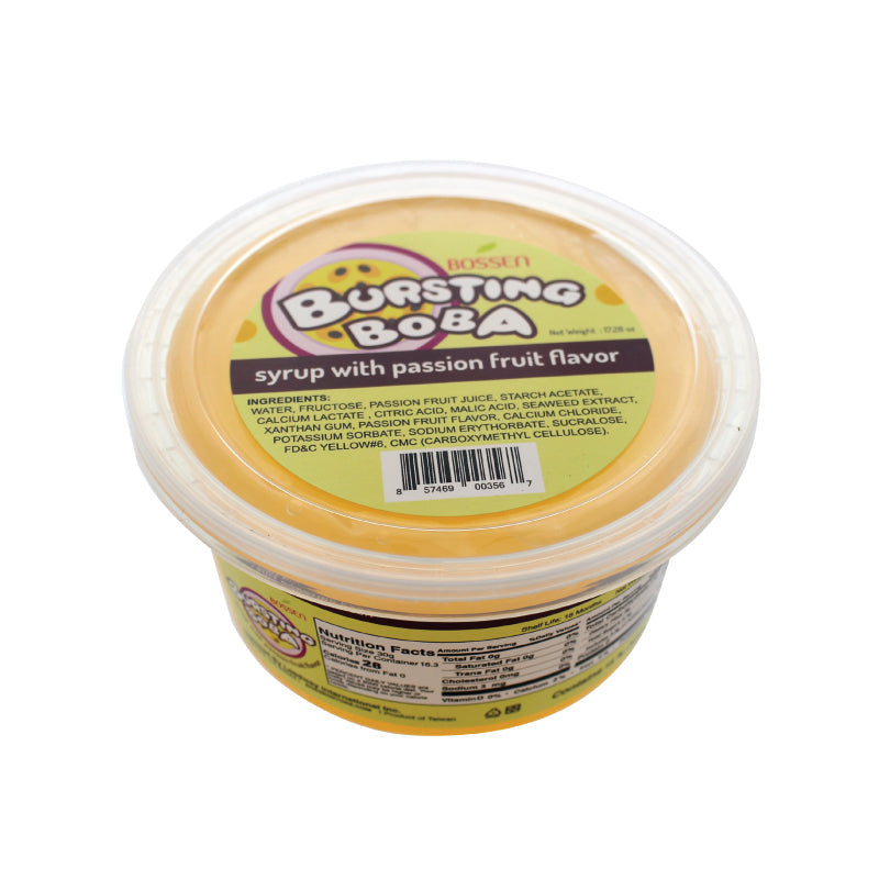 Passion Fruit Bursting Boba® | Popping Boba | 490g Mini Tub | 6 Mini Tubs Per Case | 90 Cases Per Pallet