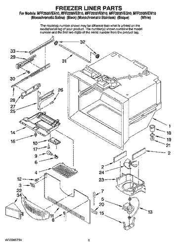 Freezer drawer slide rail, left side