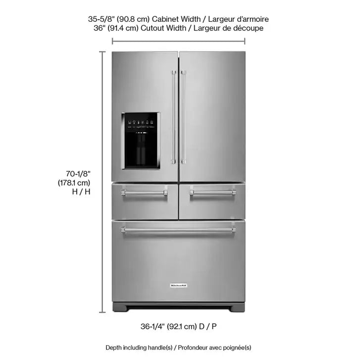 25.8 Cu. Ft. 36" Multi-Door Freestanding Refrigerator with Platinum Interior Design - KRMF706ESS