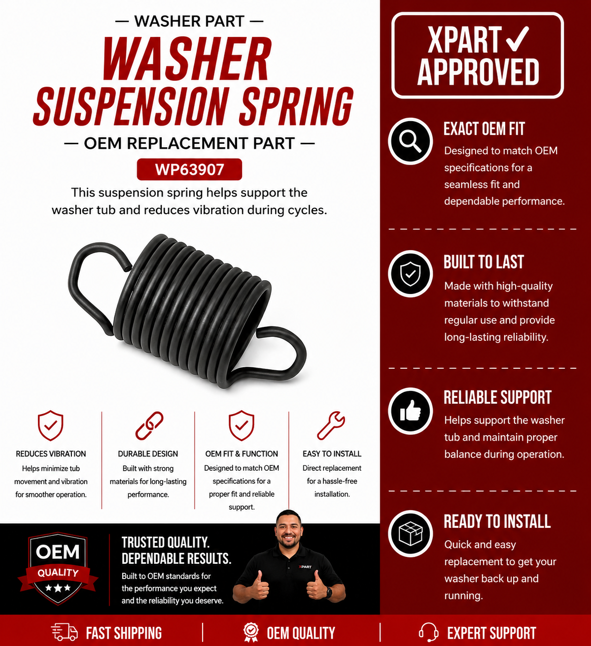 Kenmore Suspension Spring WP63907 — Fixes Washer Vibration and Tub Banging
