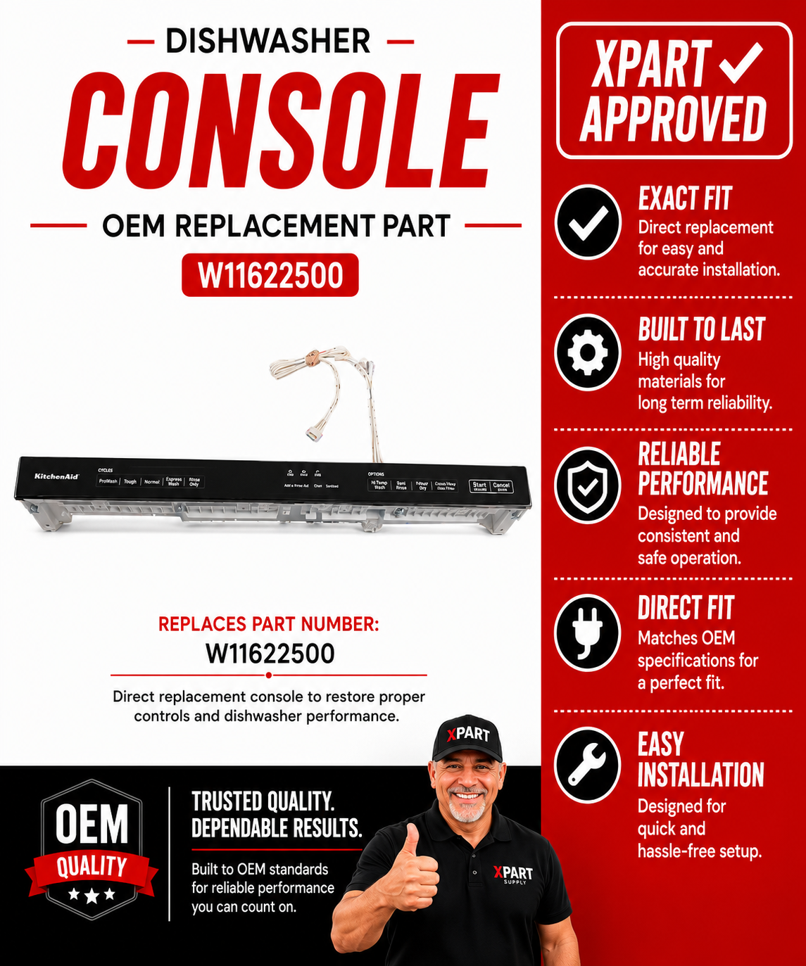 KitchenAid Dishwasher Console W11622500 — Fixes Unresponsive Controls & Cycle Failures