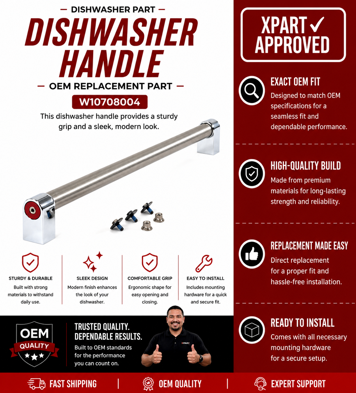 KitchenAid Dishwasher Door Handle W10708004 — Fix Broken or Missing Door Handle Fast