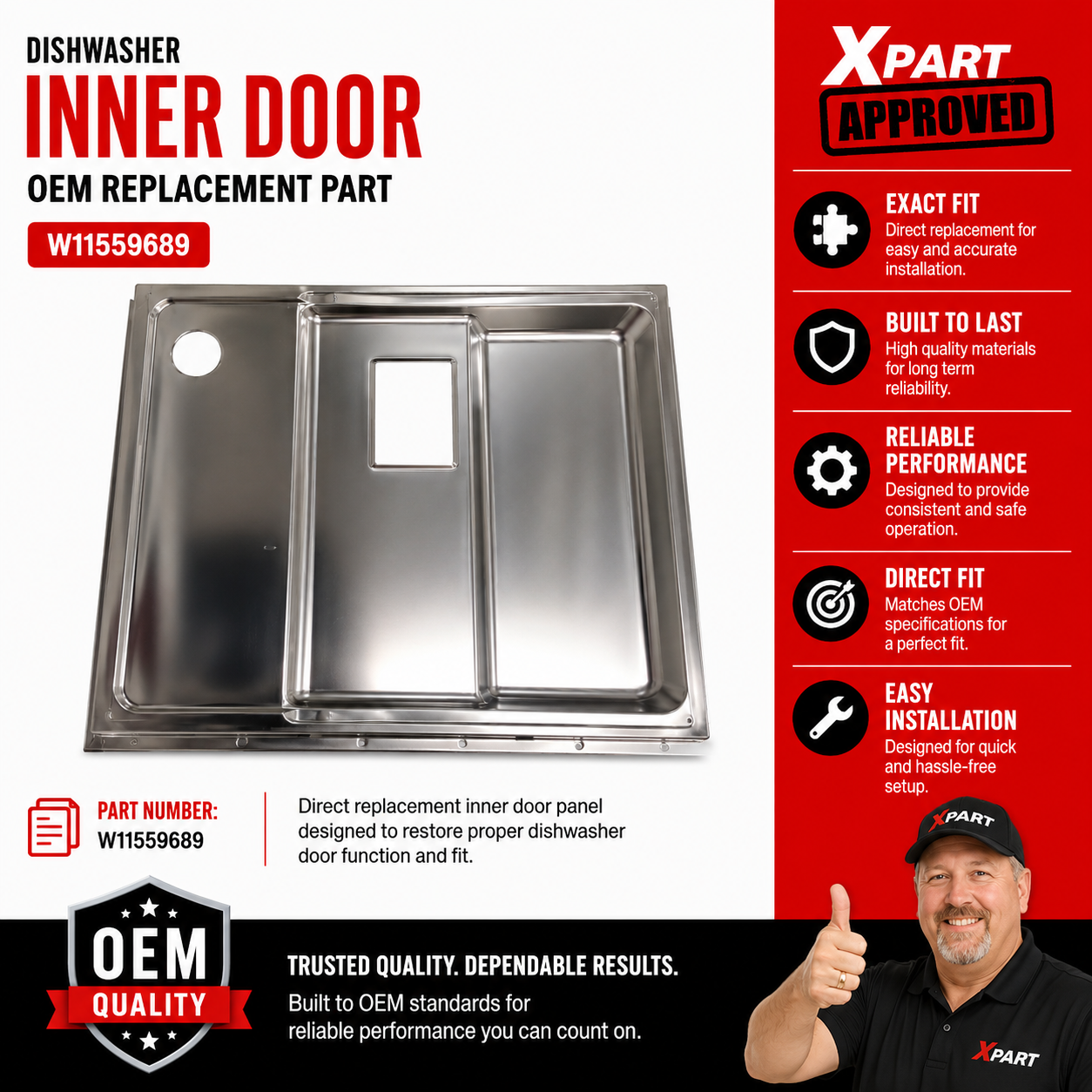 KitchenAid Dishwasher Inner Door W11559689 — Fix Leaking Door & Broken Inner Panel