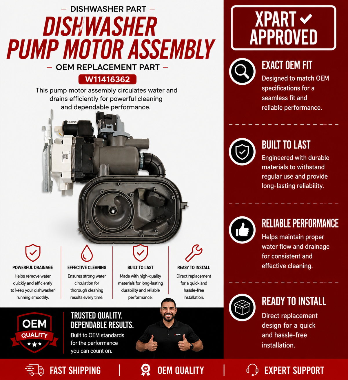 KitchenAid Pump & Motor Assembly W11416362 — Fix Dishwasher That Won't Wash or Drain