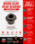 Advertisement for Worm Gear Rear Bearing with product details and Xpart approval on a white and red background.