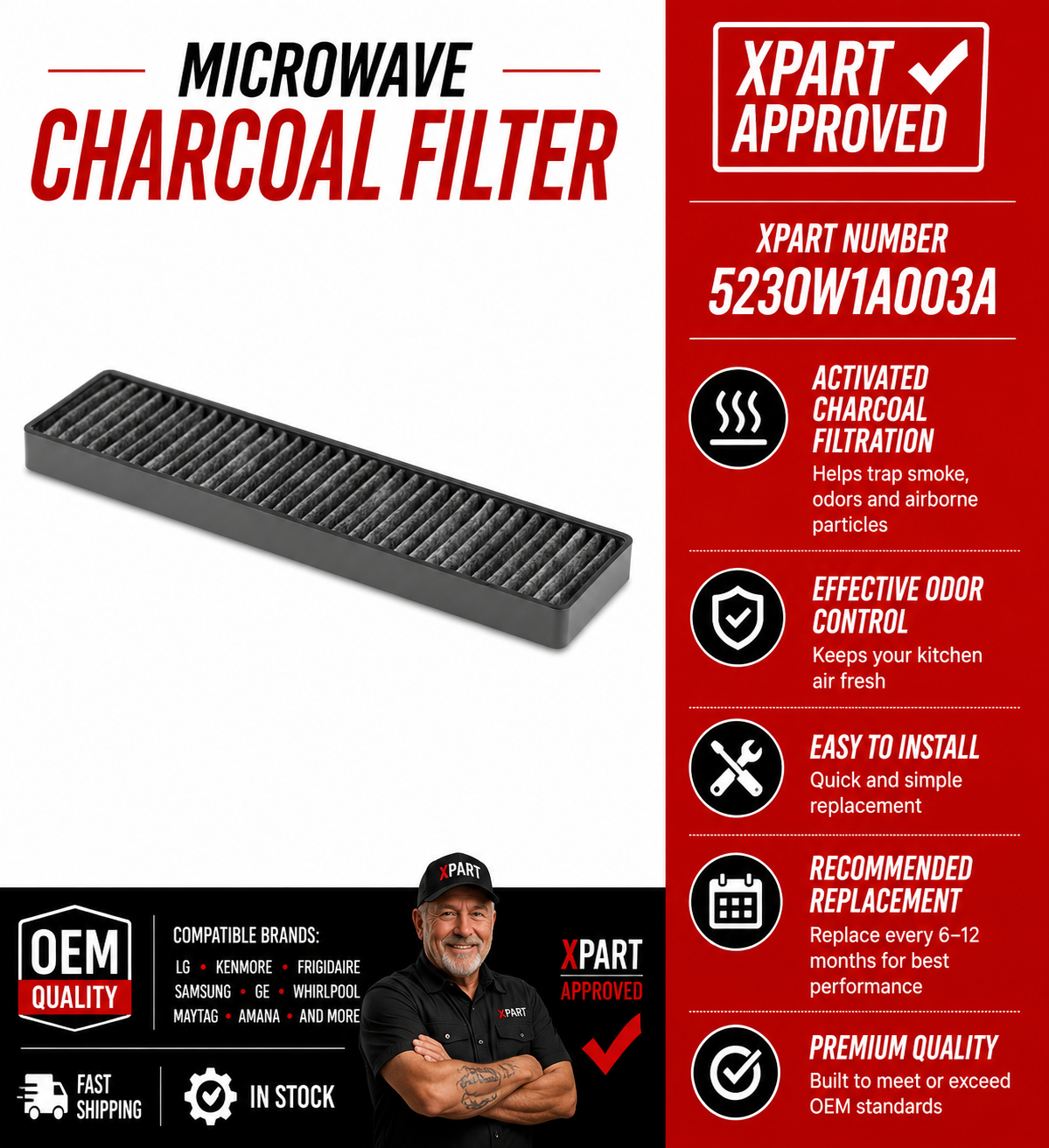 LG 5230W1A003A Microwave Charcoal Odor Filter – OEM Replacement