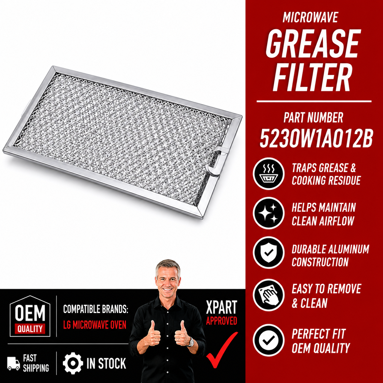 LG 5230W1A012B Microwave Grease Filter – OEM Replacement