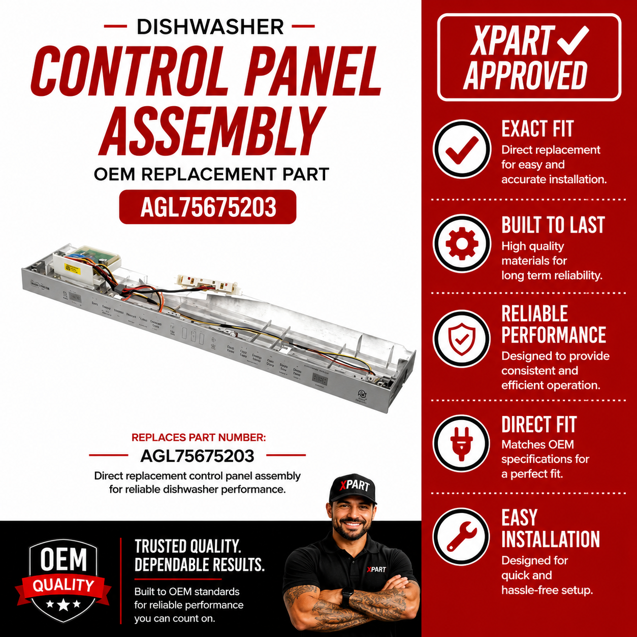 LG Dishwasher Control Panel Assembly AGL75675203 — Fix Unresponsive Controls or Blank Display