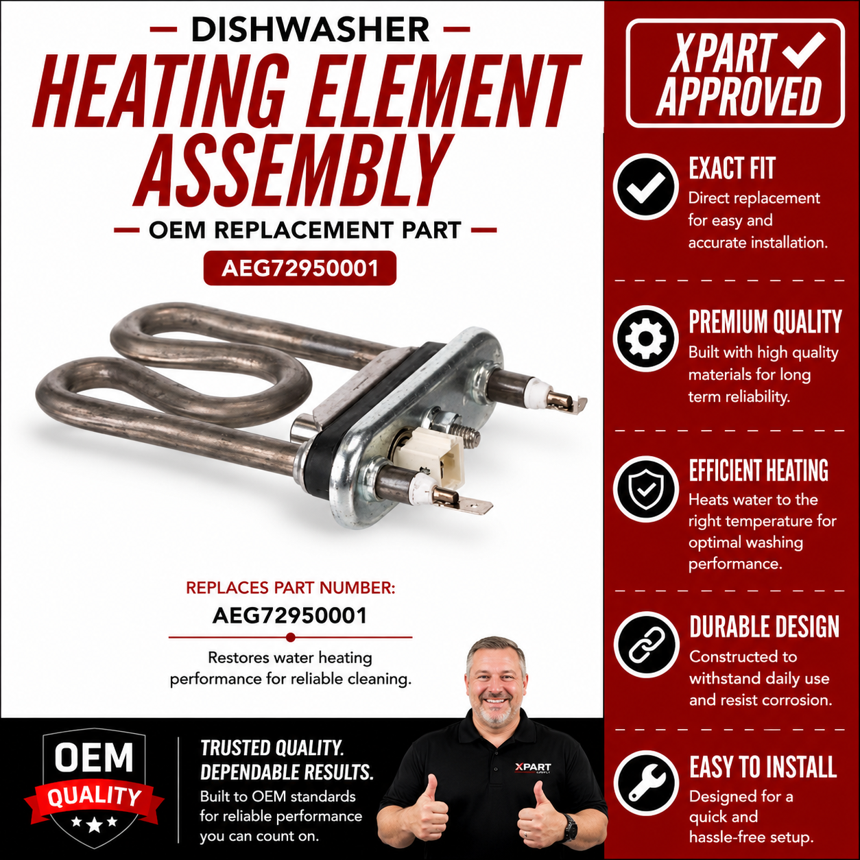 LG Dishwasher Heating Element Assembly AEG72950001 — Fixes No Heat / Dishes Not Drying