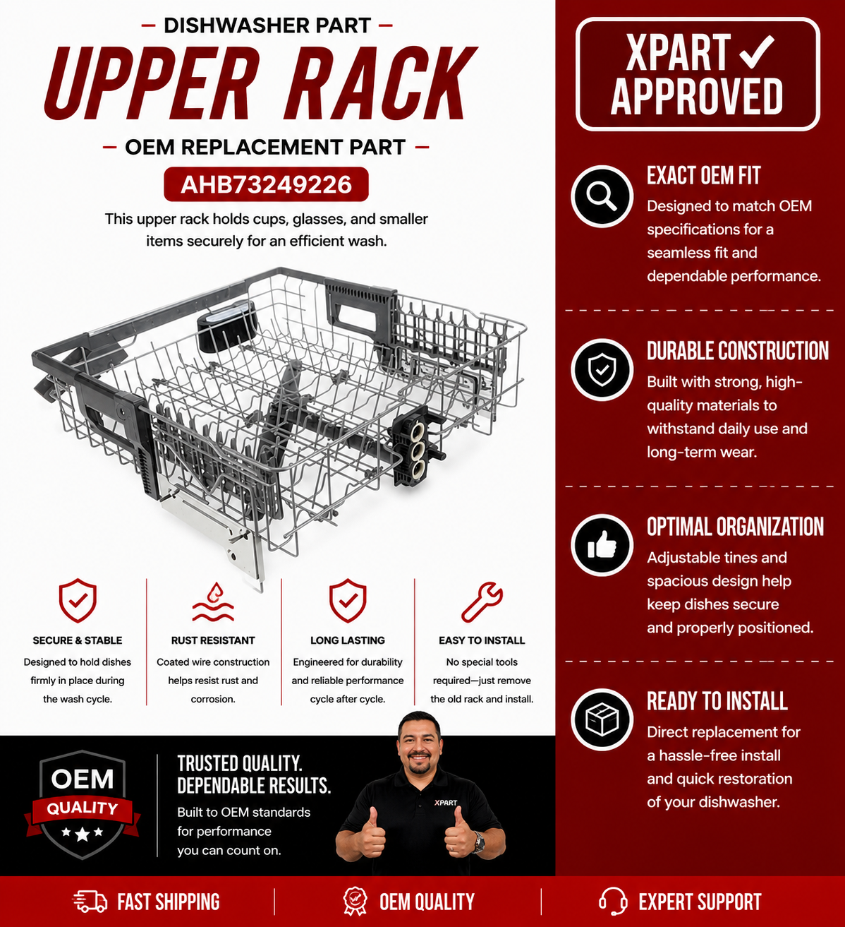 LG Dishwasher Upper Rack AHB73249226 — Fix Broken or Warped Upper Rack