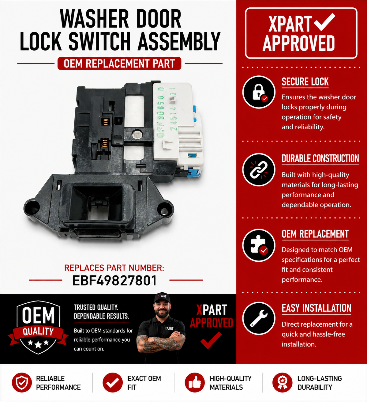 LG Door Lock & Switch Assembly EBF49827801 — Fix Washer Door Won't Lock or Cycle Won't Start