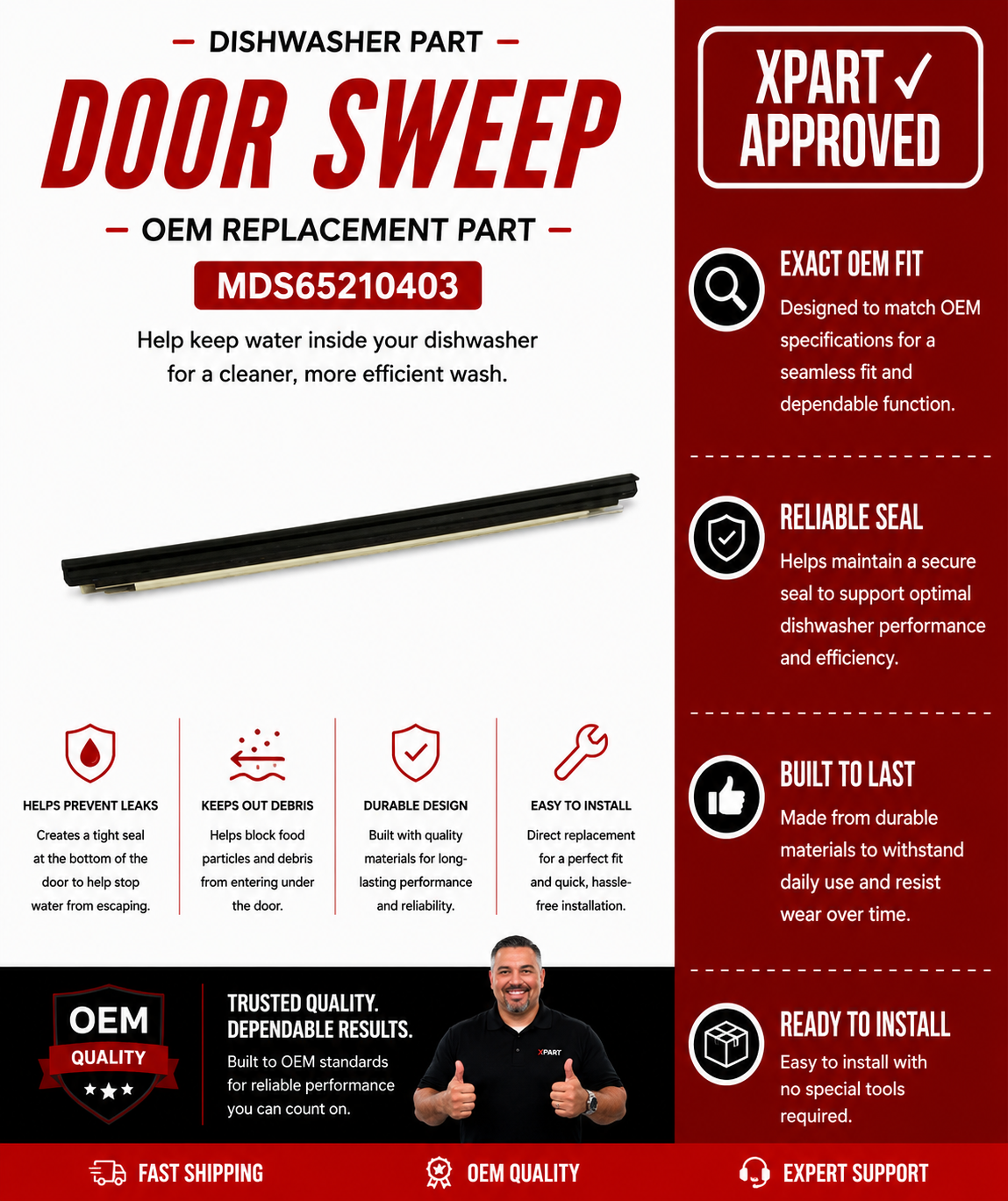 LG Door Sweep MDS65210403 — Stops Dishwasher Leaks at the Door