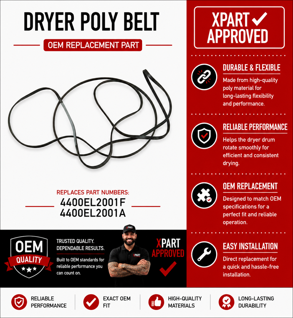 LG Dryer Belt 4400EL2001F – OEM & Premium XPart Options Available (Replaces 4400EL2001A, 4400EL2001C)