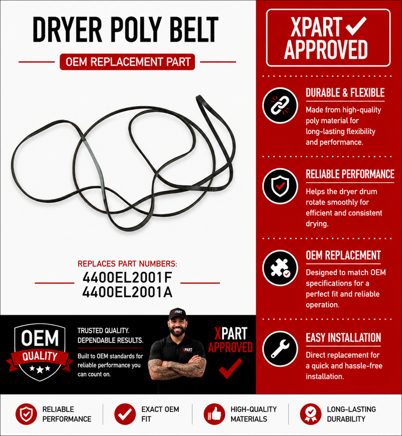LG Dryer Belt 4400EL2001F – OEM & Premium XPart Options Available (Replaces 4400EL2001A, 4400EL2001C)