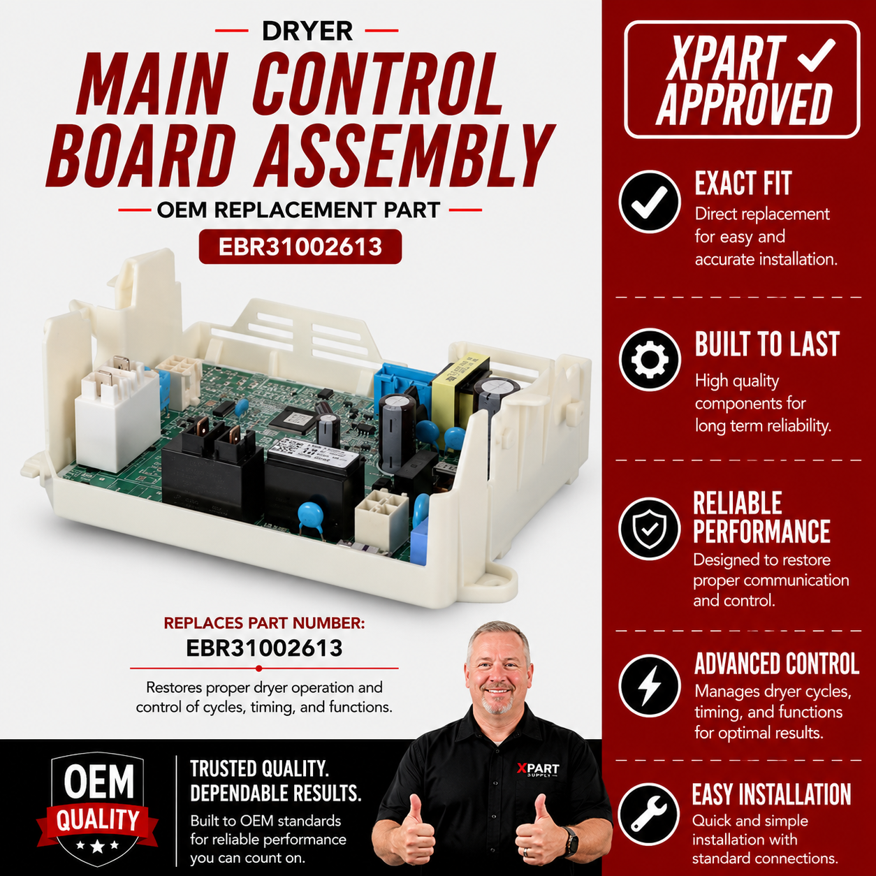 LG Dryer Control Board EBR31002613 — Fix No Power, Won't Start & Mid-Cycle Stops