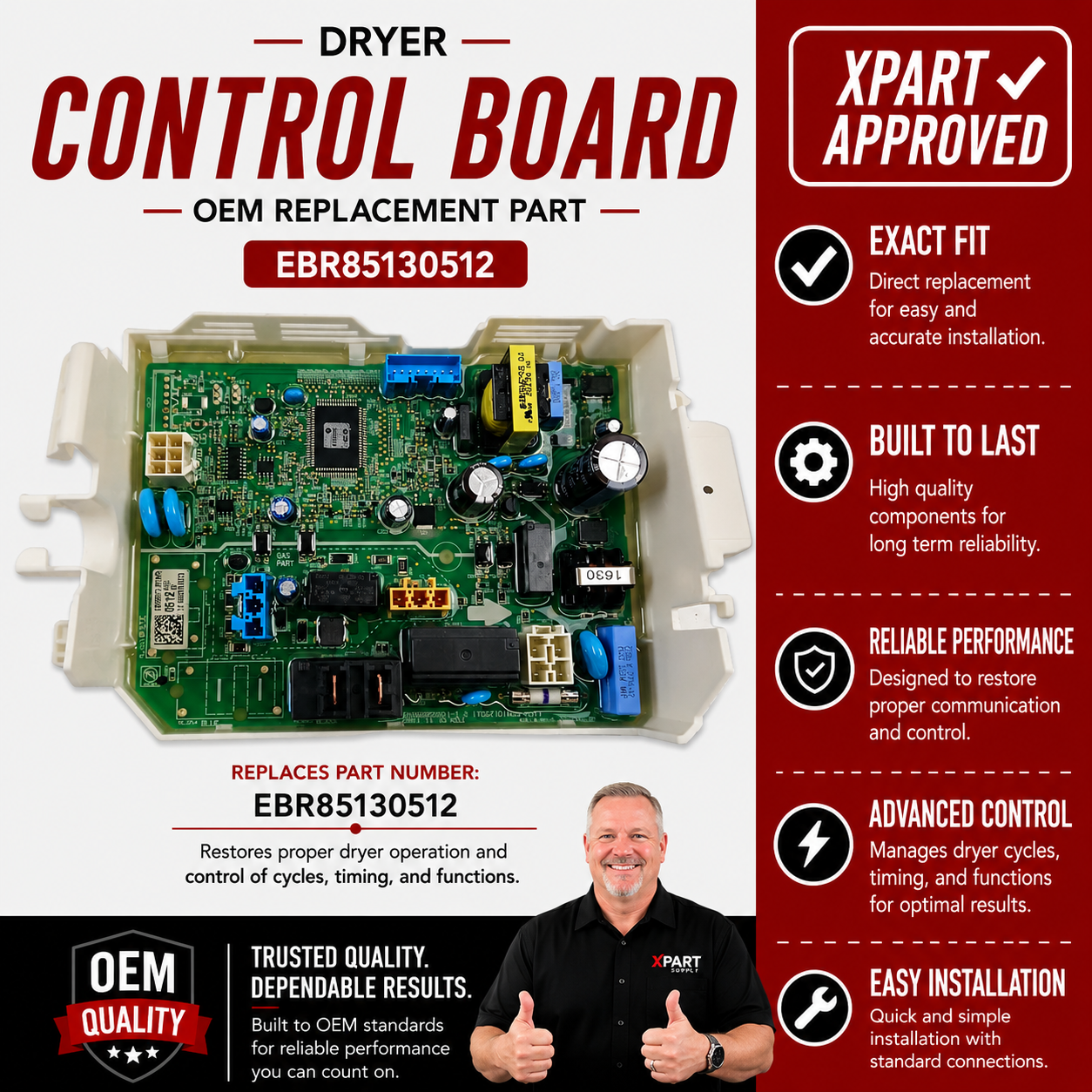 LG Dryer Control Board EBR85130512 — Fix No Power, Won't Start & Mid-Cycle Stops