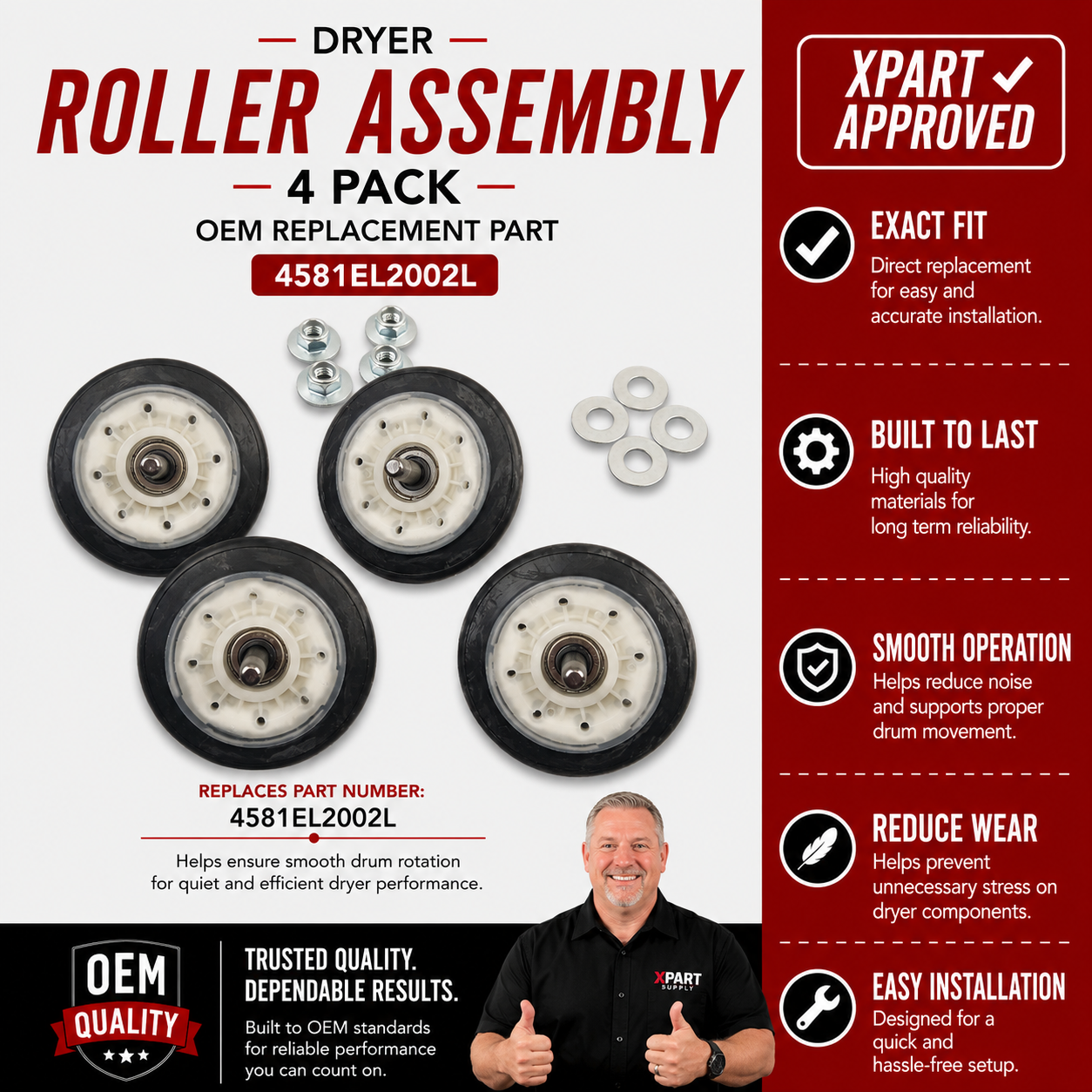 LG Dryer Drum Roller Assembly 4581EL2002L – Restore Drum Rotation & Stop Squealing