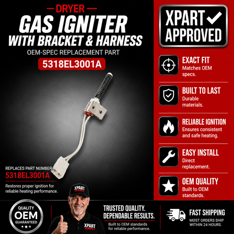 LG Dryer Gas Igniter 5318EL3001A — Fixes Dryer Not Heating & No Ignition on Gas Models