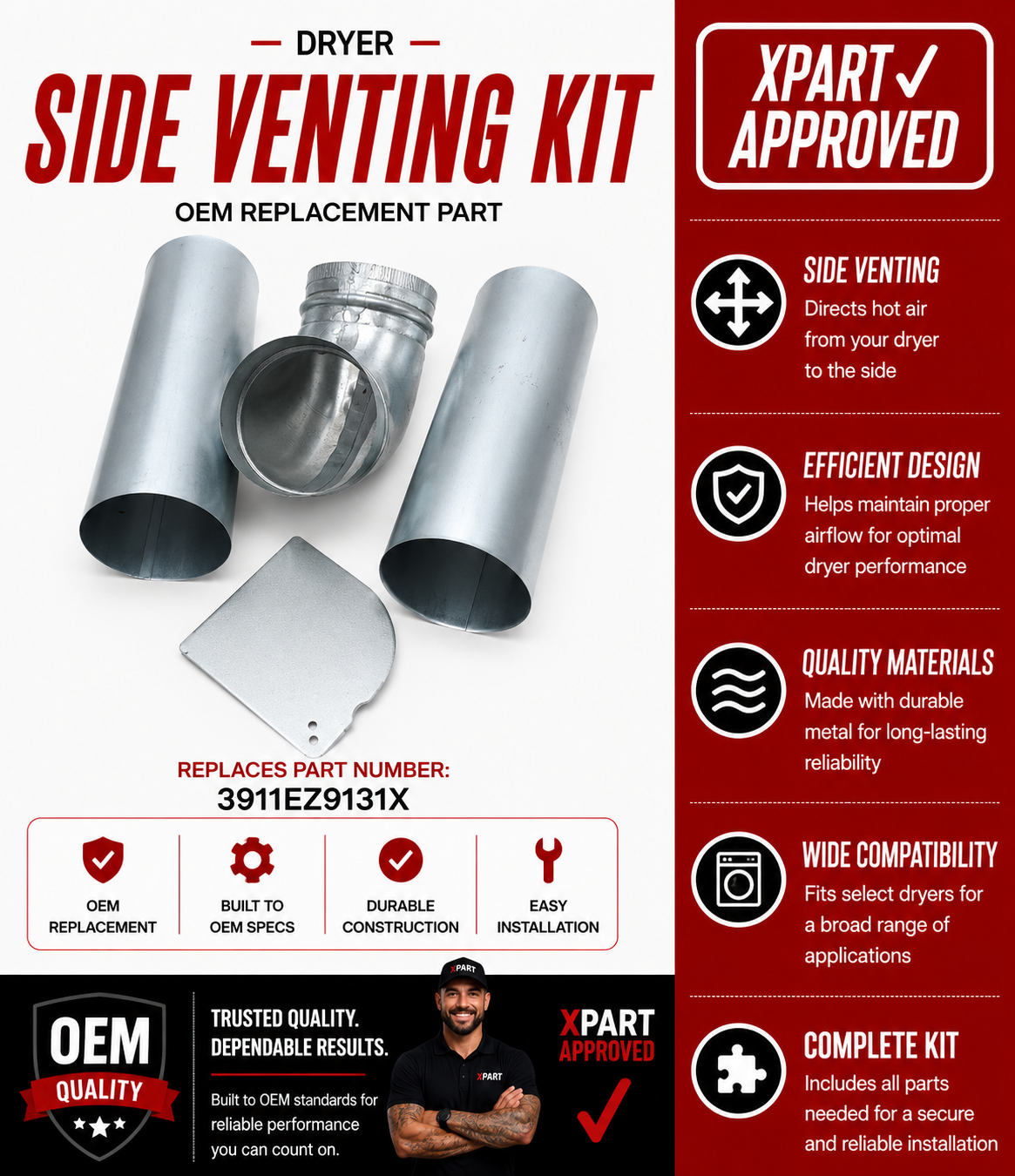 LG Dryer Side Venting Kit 3911EZ9131X — Restore Proper Exhaust & Side Vent Airflow