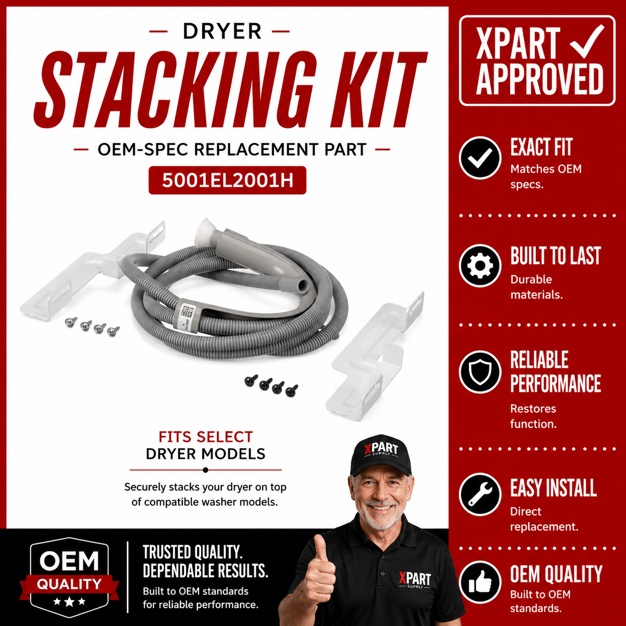 LG Dryer Stacking Kit 5001EL2001H — Stack Your LG Washer and Dryer in 24" Space