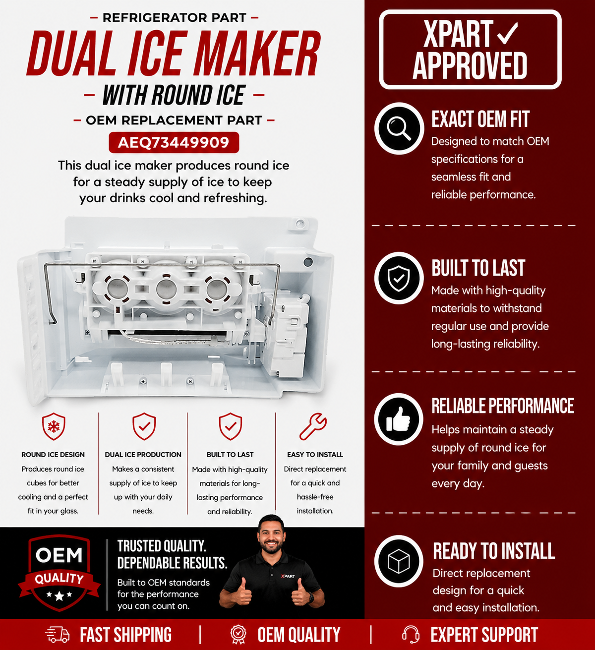 LG Dual Ice Maker with Round Ice AEQ73449909 — Fixes No Ice or Missing Craft Ice