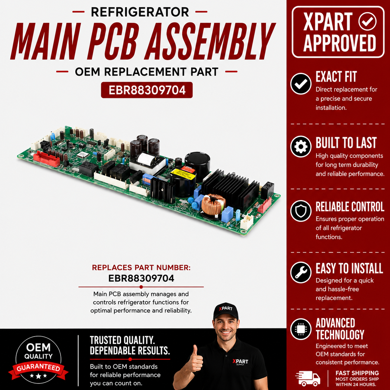 LG EBR88309704 Refrigerator Main Control Board — Fixes No Cooling / Compressor Not Running